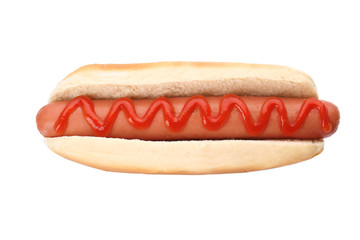 Hot Dog with ketchup, isolated on white