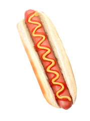 Hot Dog with mustard and ketchup, isolated on white