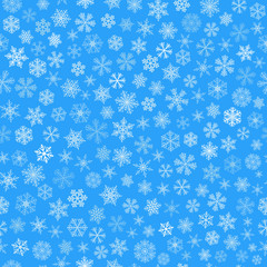 Seamless pattern of snowflakes, white on light blue