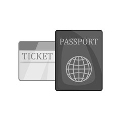Passport and ticket icon in black monochrome style on a white background vector illustration