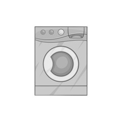 Washing machine icon in black monochrome style isolated on white background. Wash symbol vector illustration