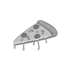 Slice of pizza icon in black monochrome style isolated on white background. Food symbol vector illustration