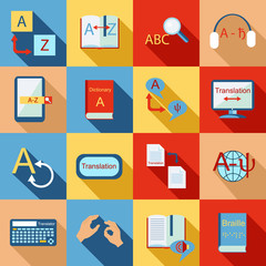 Translator icons set in flat style. Language interpreter set collection vector illustration