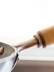Rusty old wok pan handle