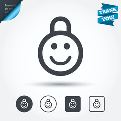 Child lock icon. Locker with smile symbol.