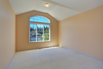 Empty room interior with yellow walls and one window