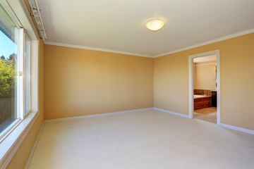 Empty room interior with yellow walls and one window