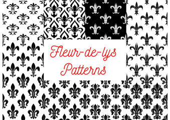 Black and white fleur-de-lis seamless patterns set
