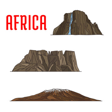Natural travel landmarks of Africa icon, thin line
