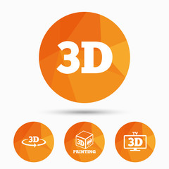 3d technology icons. Printer, rotation arrow.