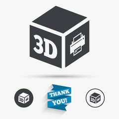 3D Print sign icon. 3d cube Printing symbol.