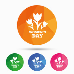 8 March Women's Day sign icon. Flowers symbol.