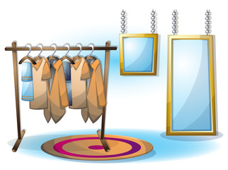 cartoon vector illustration interior clothing room with separated layers in 2d graphic