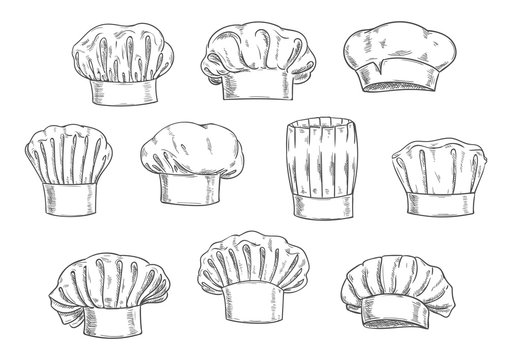 Chef hat, cook cap and toque sketches