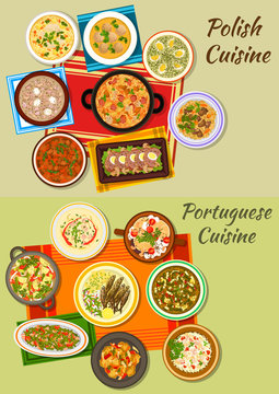 Portuguese and polish cuisine icon for food design