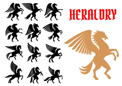 Mythical animals heraldic icons, emblems