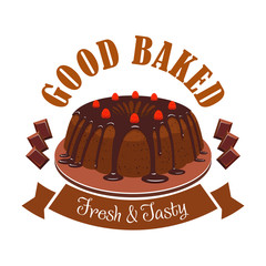 Fresh tasty dessert emblem. Chocolate cake icon