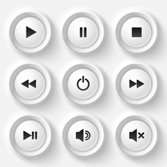 White plastic navigation button vector player set