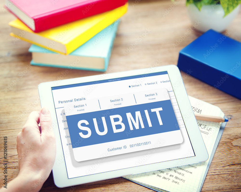 Aufkleber submit application membership register send concept