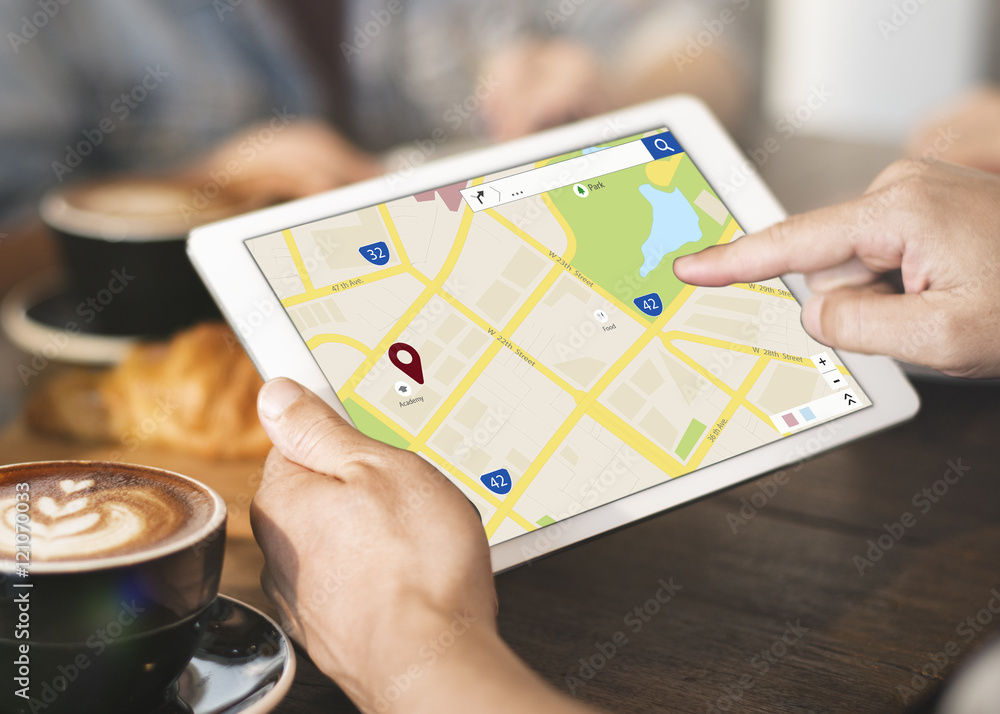 Poster navigation gps application position checking concept