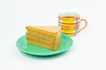 thai tea cake and hot tea