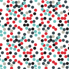 Ditsy vector polka dot pattern with random hand painted circles in various colors. Modern background with round shapes.