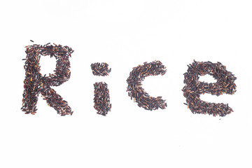 Red rice on white background.