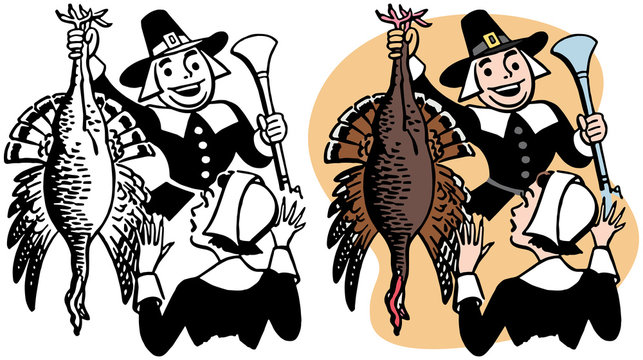 Pilgrim with a Thanksgiving turkey