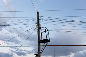 electric pole on the background of night sky