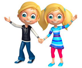 Fototapeta premium Kid boy with and girl Funny pose