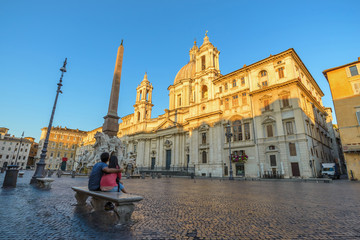 Love couple at Piazza Navona, Rome, Italy