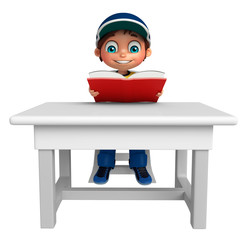 Fototapeta premium Kid boy with Table chair and book