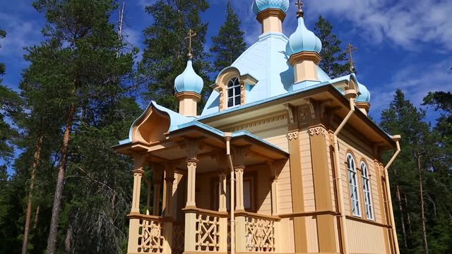 Restored wooden church on the island of Valaam on Lake Ladoga in northern Russia