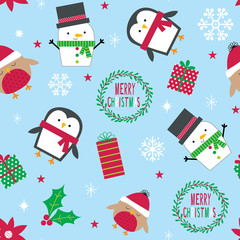 Seamless pattern with design collection of cute Christmas characters