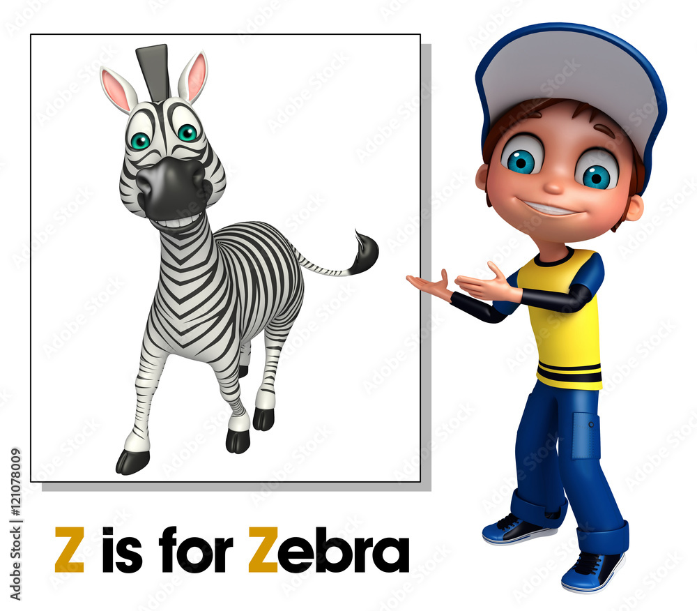 Sticker kid boy pointing zebra