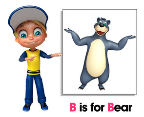Kid boy pointing Bear