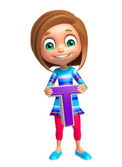 kid girl with T alphabate