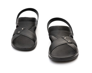pair of black leisure sandal on white background