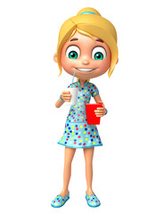 kid girl with soft drink and popcorn