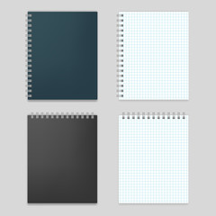 Set of blank realistic spiral squared notebooks mockup