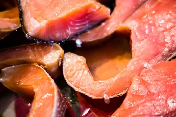 smoked salmon slised on dinner table