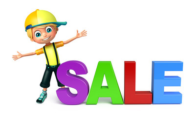 kid boy with sale sign