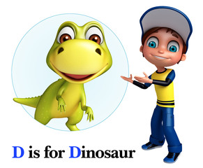 Kid boy pointing Dinosaur