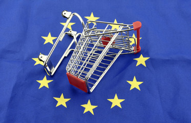 European Union trade market surplus deficit shopping cart isolated
