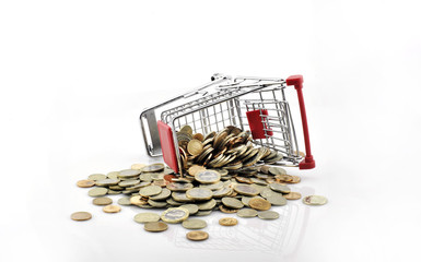 shopping cart with coins

