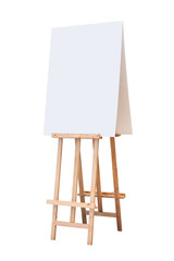 wooden easel with blank board isolated on white background