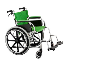 Fototapeta na wymiar green wheelchair isolated on white background