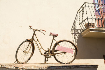 promotional bike standing at wall