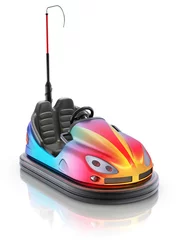Deurstickers Colorful electric bumper car over white reflective background © mipan