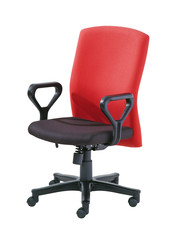 Red swivel chair isolated on white background with clipping path.
